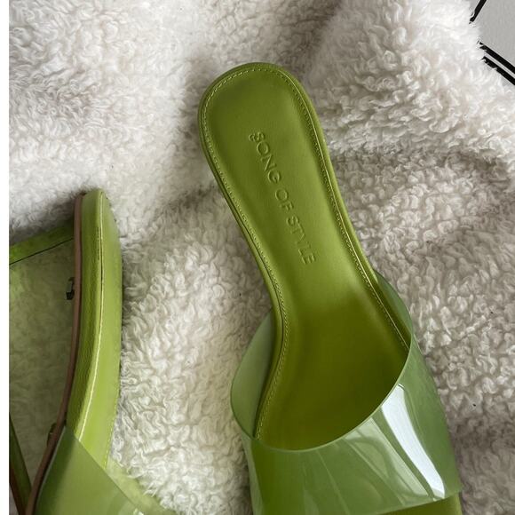 Song of Style Green PVC Leather Wedge Heel Slip On Studio Sandals - Picture 2 of 7